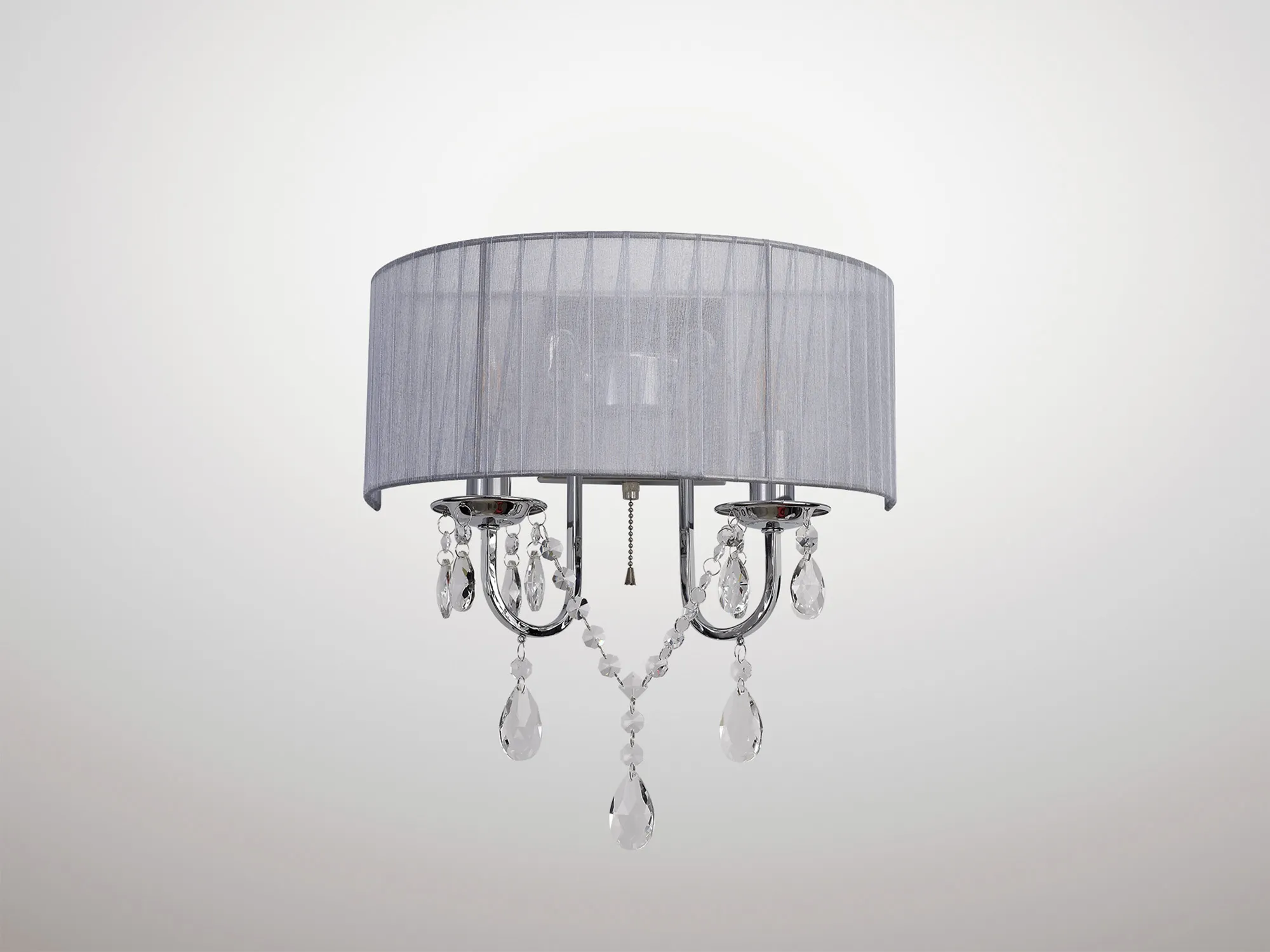 Olivia Polished Chrome-Grey Crystal Wall Lights Diyas Shaded Wall Lights